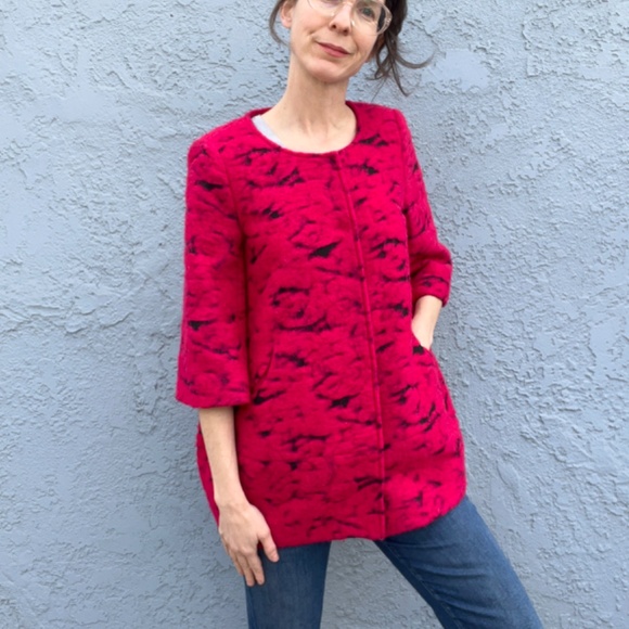 Y2k Hot Pink Cocoon Coat Boiled Wool Paris Fashion Size Medium - Picture 10 of 11